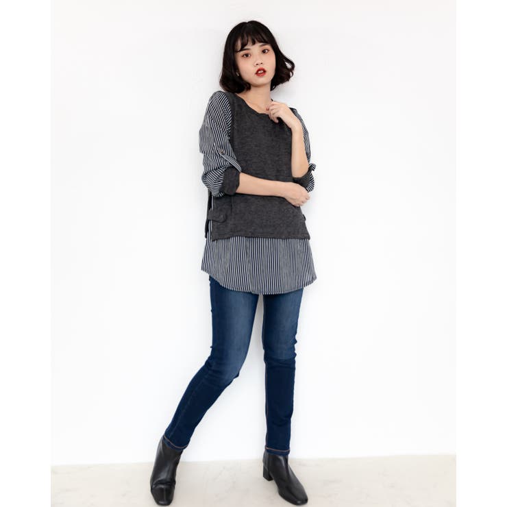 ストライプ柄アンサンブルトップス レーディス 長袖 | Frenchic | 詳細画像11 