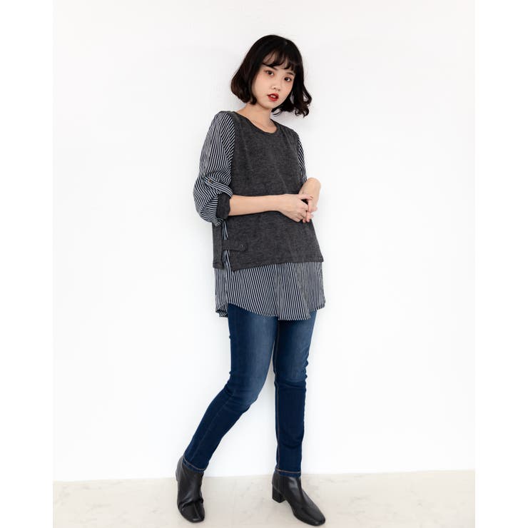 ストライプ柄アンサンブルトップス レーディス 長袖 | Frenchic | 詳細画像12 