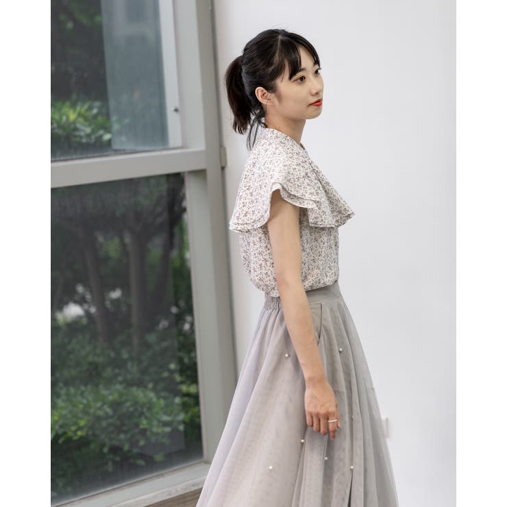 FRENCH PAVÉ ストライプ　花柄　シャツ　半そで　ノースリーブ FRENCH PAVÉ ストライプ 花柄 シャツ 半そで ノースリーブ