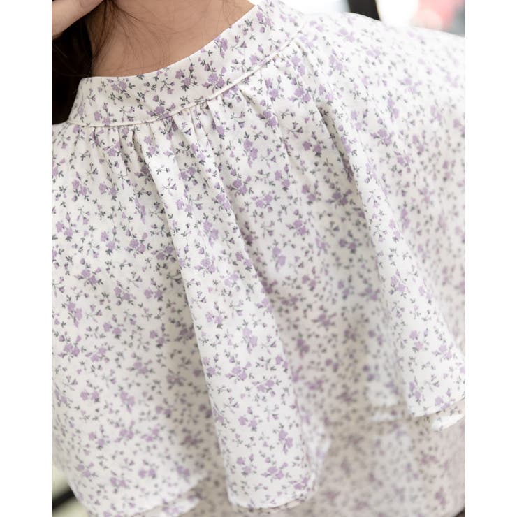 花柄ラッフルバンドカラーブラウス フリル ノースリーブシャツ | Frenchic | 詳細画像20 