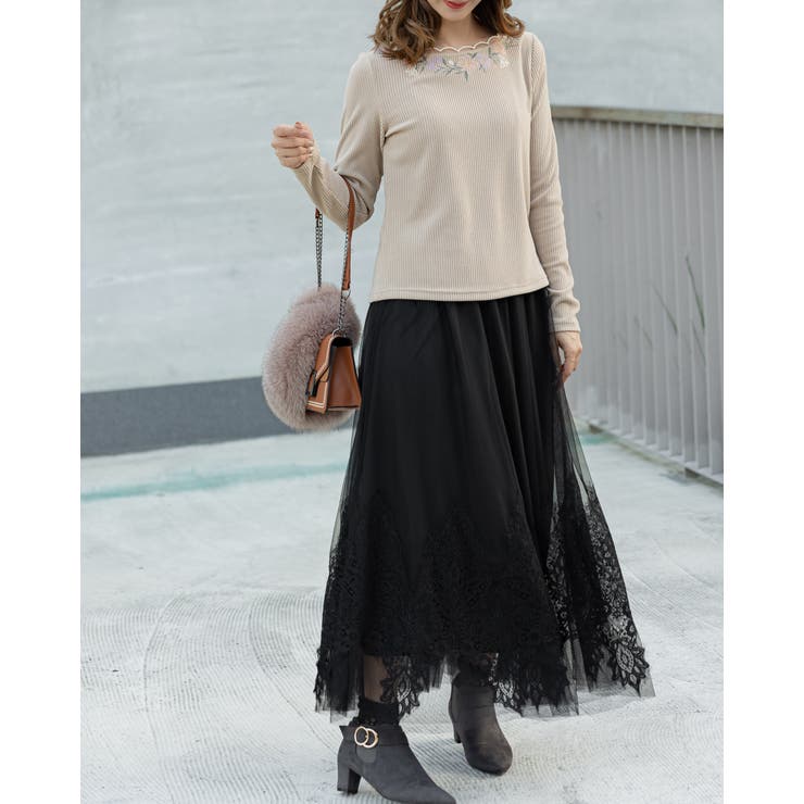 花柄刺繡リブニットトップス | Frenchic | 詳細画像3 