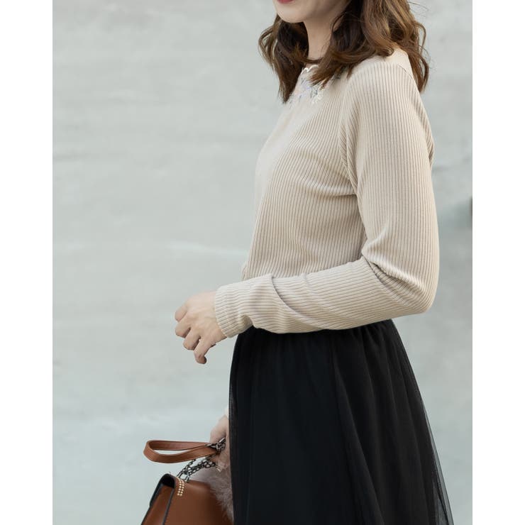 花柄刺繡リブニットトップス | Frenchic | 詳細画像4 