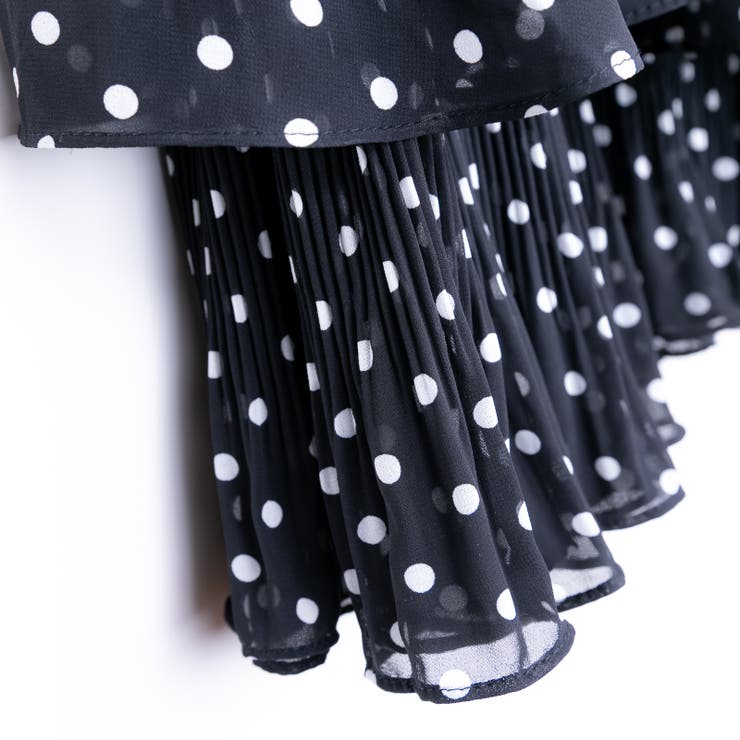 ふわ揺れレイヤード風ドット柄ロングスカート 春夏 秋冬[品番