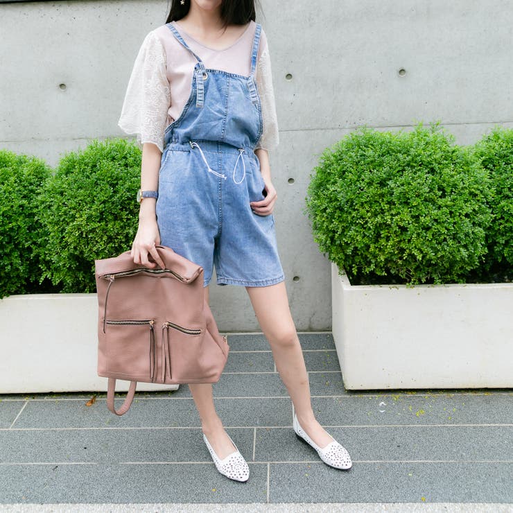 サックスブルー | デニムショートサロペット レーディス パンツ | Frenchic