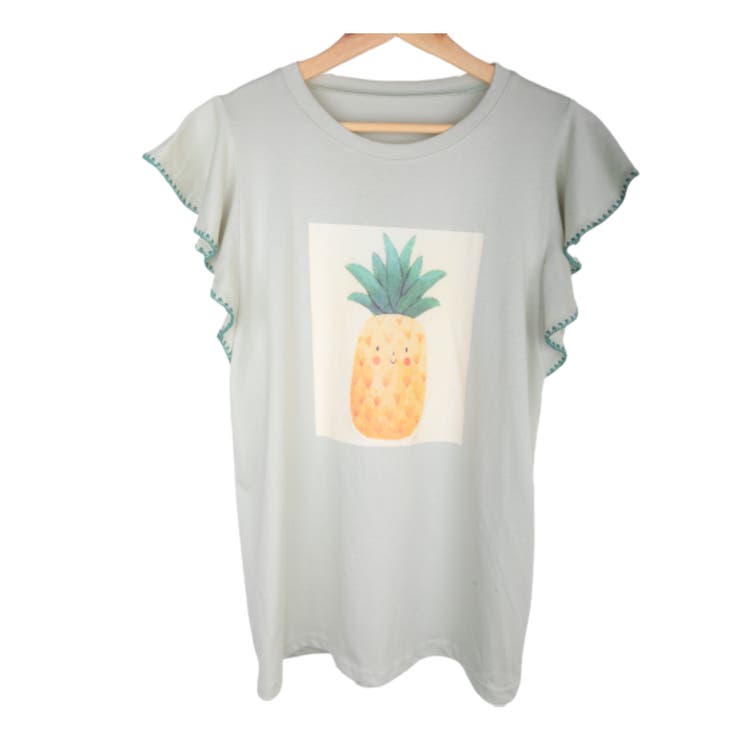 グリーン / Fサイズ | 可愛いパイナップルデザインフリルトップス レーディス トップス | Frenchic