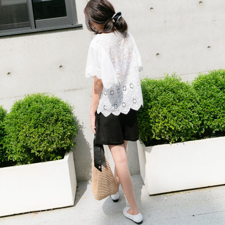 Vネック カットワークレース刺繍ふんわりスリーブトップス 春夏 | Frenchic | 詳細画像10 