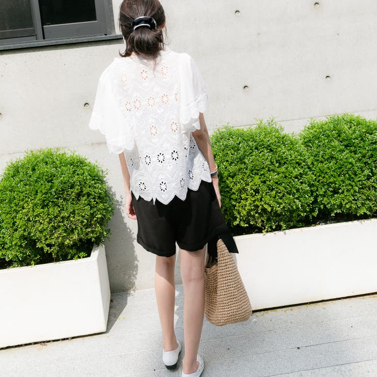 Vネック カットワークレース刺繍ふんわりスリーブトップス 春夏 | Frenchic | 詳細画像11 