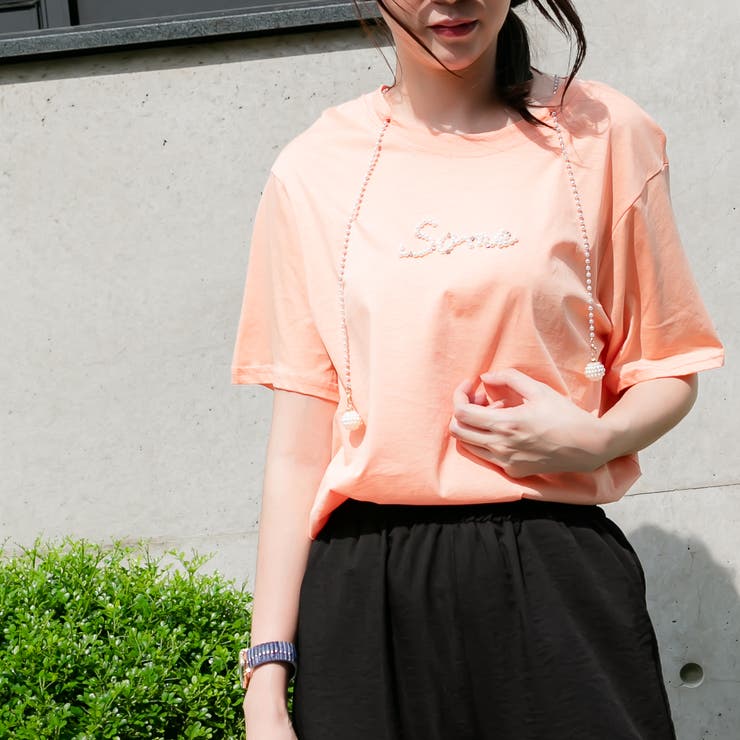 オレンジいろ / Fサイズ | パールの紐付きブラウス レーディス 半袖 | Frenchic