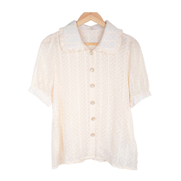 ベージュ / Fサイズ | シフォンレース セーラー襟フロントボタンブラウス レーディス | Frenchic