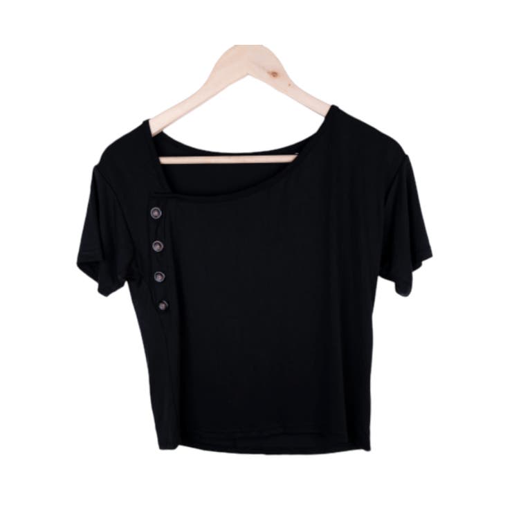 クロ / Fサイズ | ボタンデザイン半袖トップス レーディス トップス | Frenchic