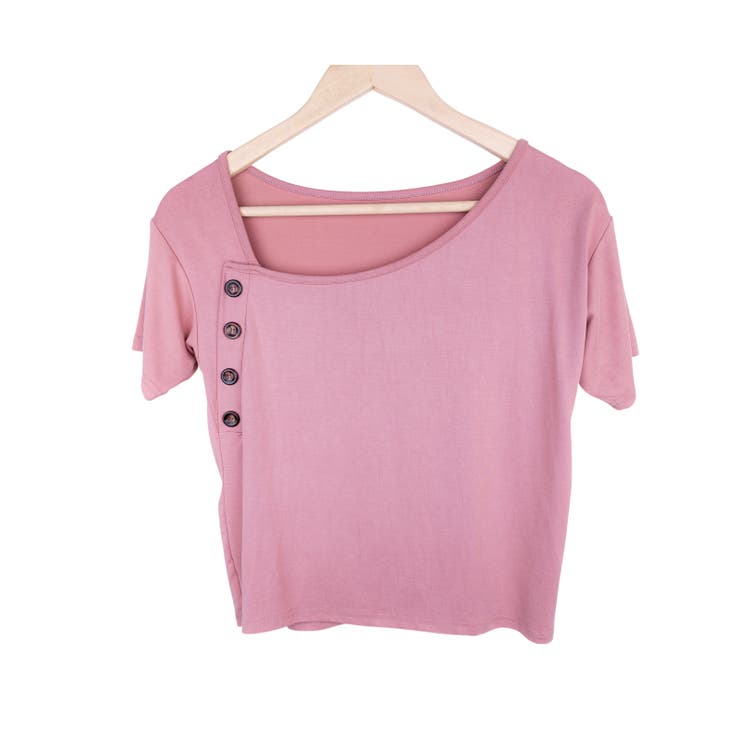スモークピンク / Fサイズ | ボタンデザイン半袖トップス レーディス トップス | Frenchic