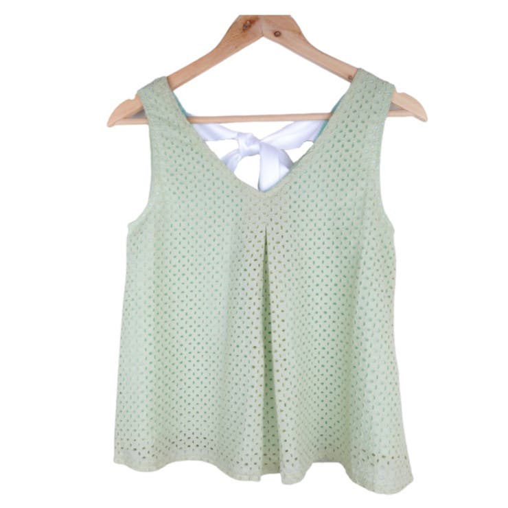 カーキ / Fサイズ | 背中開きカットワークレーストップス レーディス ノースリーブ | Frenchic