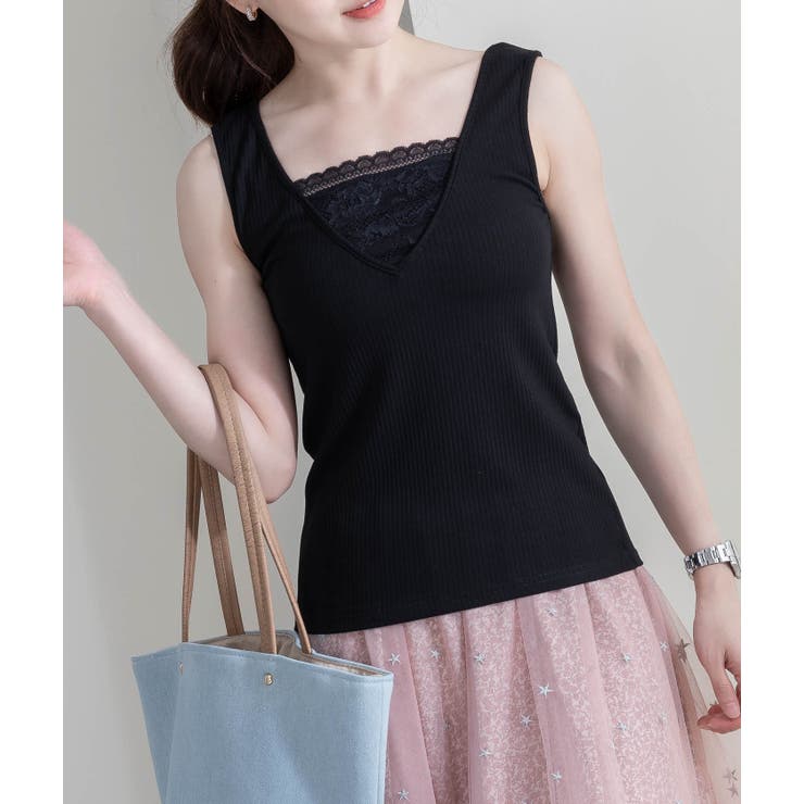 ブラック | レースタンクトップ | Frenchic