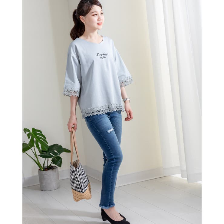 Ｔシャツ 文字刺繍 レース | Frenchic | 詳細画像6 