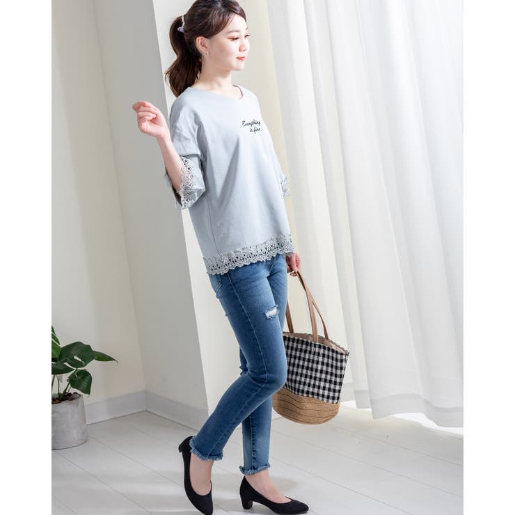 Ｔシャツ 文字刺繍 レース | Frenchic | 詳細画像7 