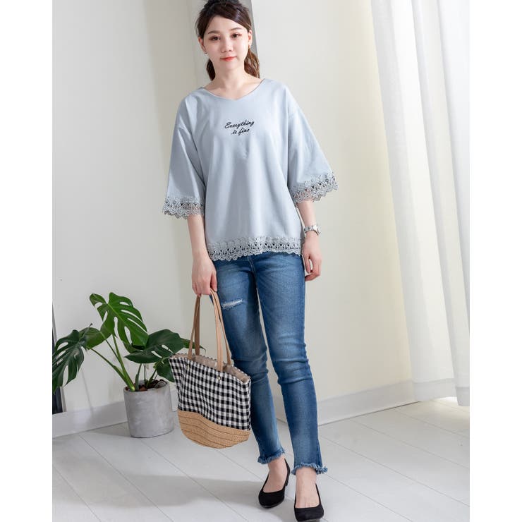 Ｔシャツ 文字刺繍 レース | Frenchic | 詳細画像8 