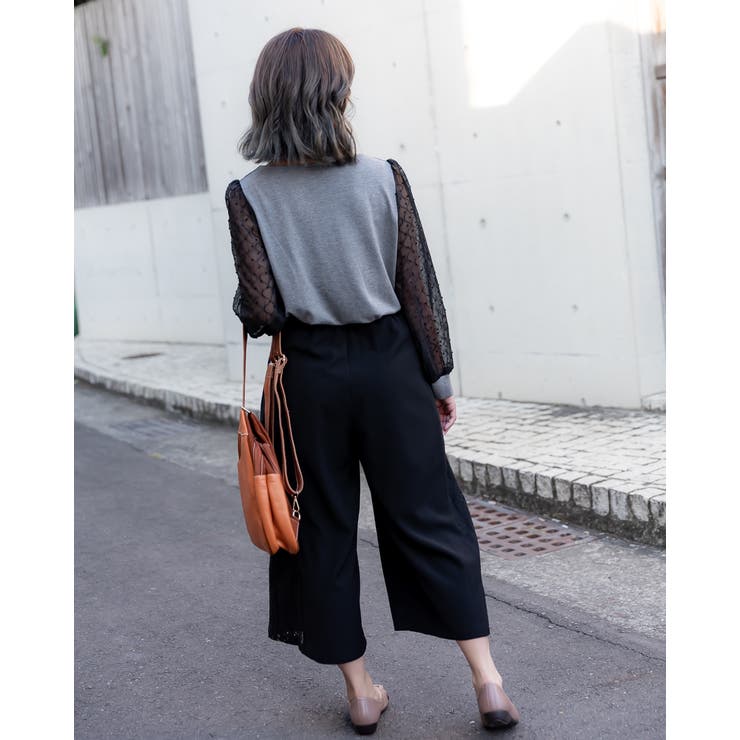 スリムサイドステッチ レースワイドパンツ | Frenchic | 詳細画像8 