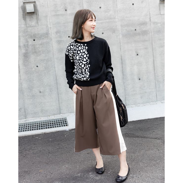 スリムサイドステッチ レースワイドパンツ | Frenchic | 詳細画像9 