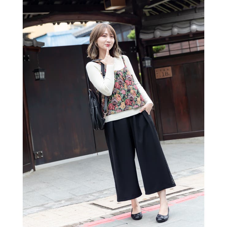 スリムサイドステッチ レースワイドパンツ | Frenchic | 詳細画像10 