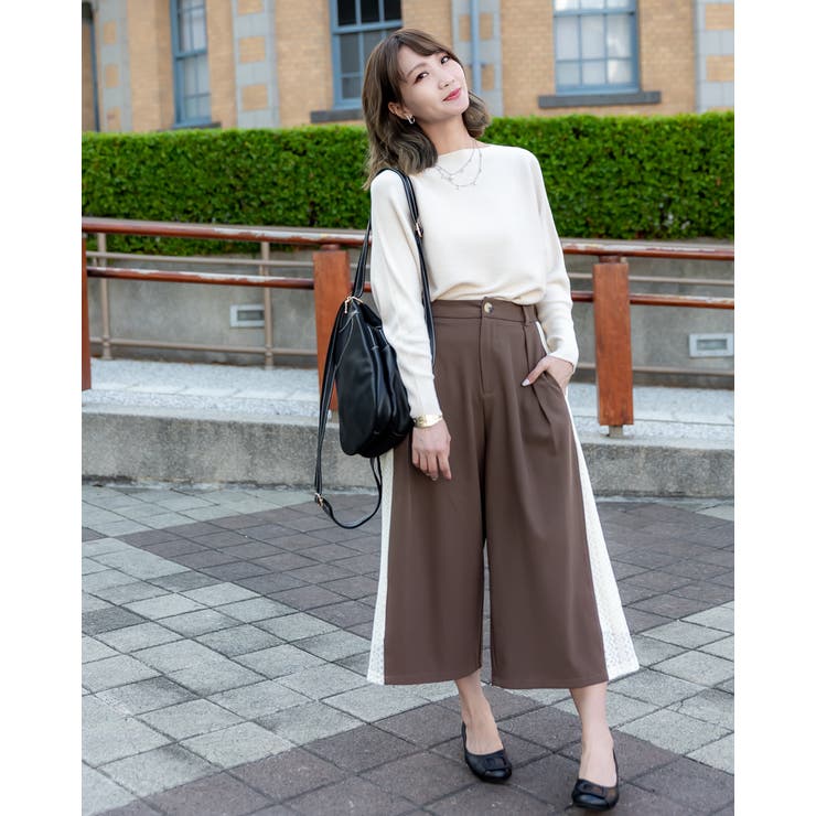 スリムサイドステッチ レースワイドパンツ | Frenchic | 詳細画像12 