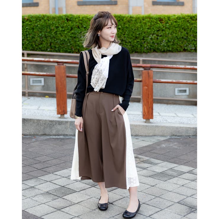 スリムサイドステッチ レースワイドパンツ | Frenchic | 詳細画像13 