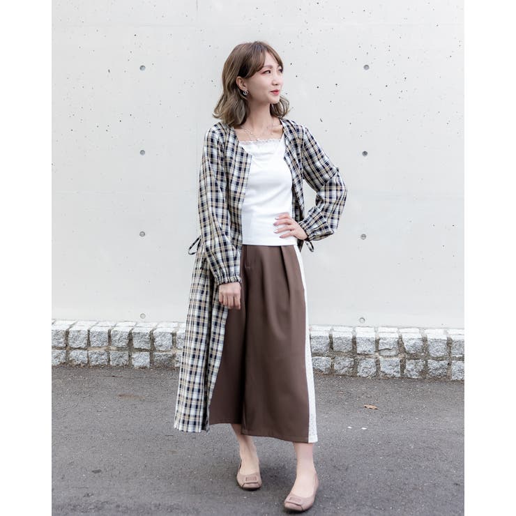 スリムサイドステッチ レースワイドパンツ | Frenchic | 詳細画像2 