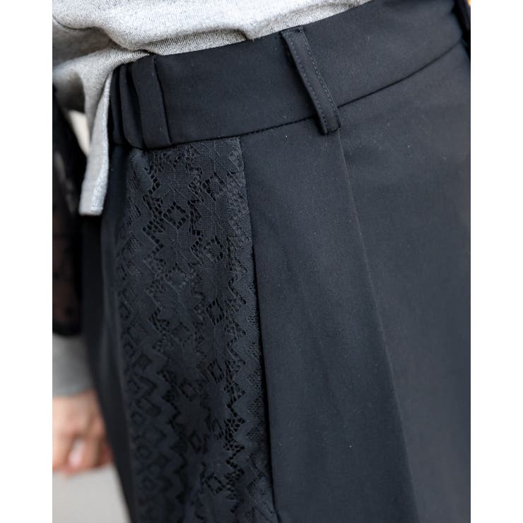 スリムサイドステッチ レースワイドパンツ | Frenchic | 詳細画像15 