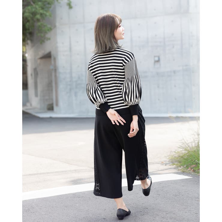 スリムサイドステッチ レースワイドパンツ | Frenchic | 詳細画像5 