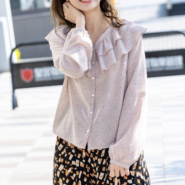 Vネックフリル花柄ブラウス | Frenchic | 詳細画像1 