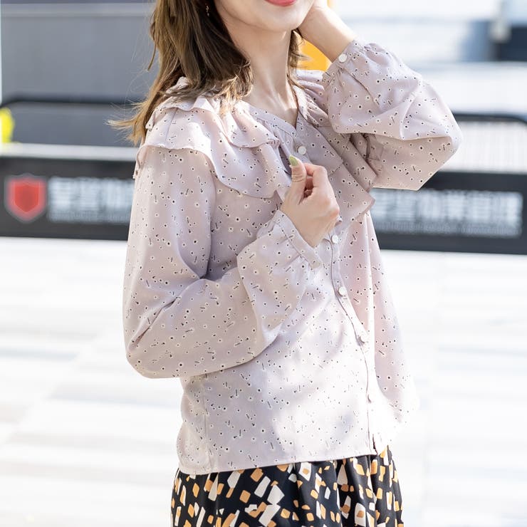 Vネックフリル花柄ブラウス | Frenchic | 詳細画像4 