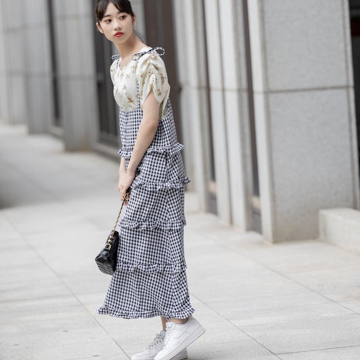 ギンガムチェック/リボンストラップティアードワンピース | Frenchic | 詳細画像4 