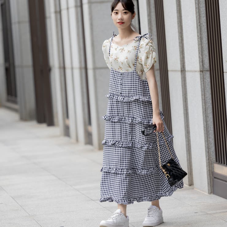 M'S GRACY ギンガムチェック ティアードフリル ワンピース リボンベルト M´S GRACY ギンガムチェック ティアードフリル ワンピース