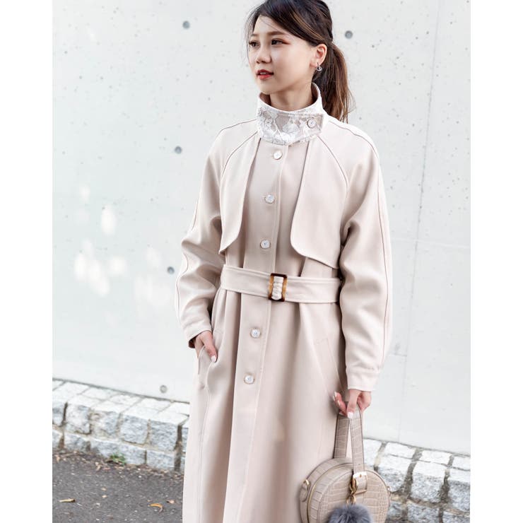 ベージュ | 花柄ロングコート | Frenchic