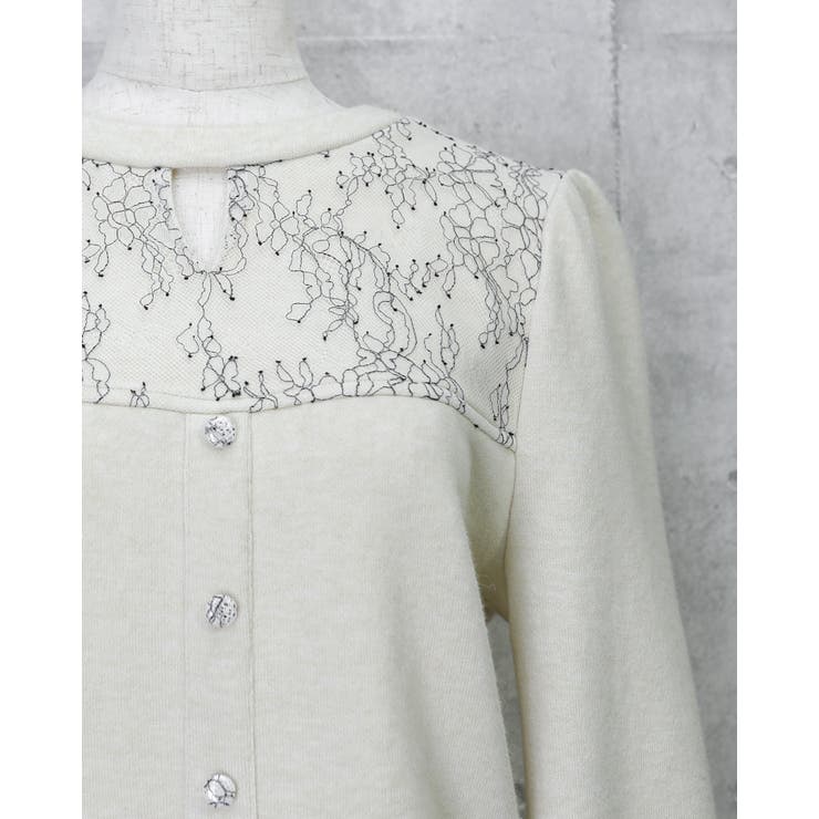 V堀りレース刺繍ニットトップス | Frenchic | 詳細画像8 