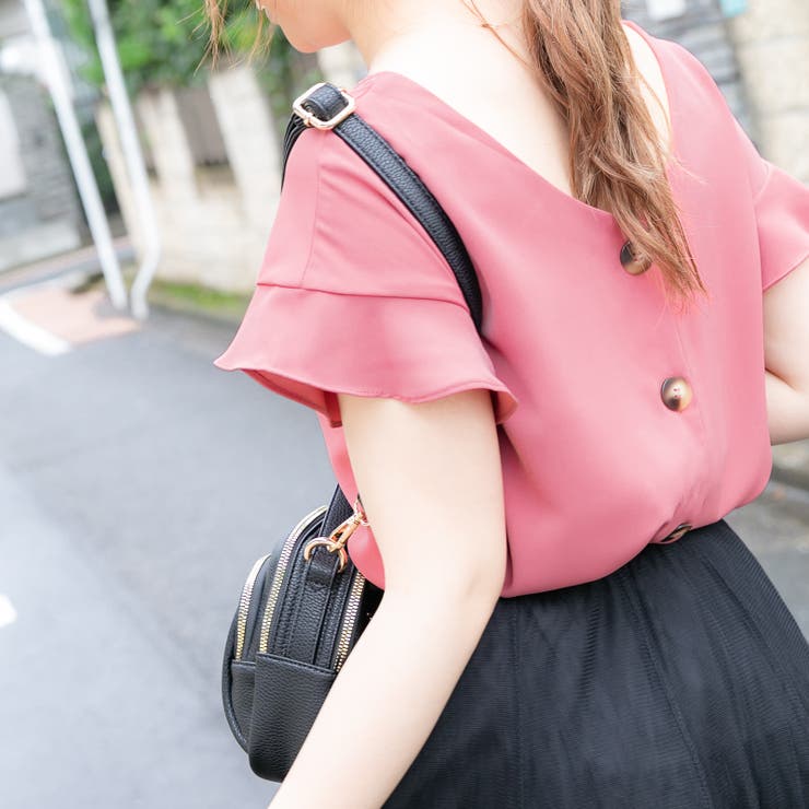 スモークピンク / Fサイズ | 2Way 両面着れるフリルブラウス レーディス | Frenchic