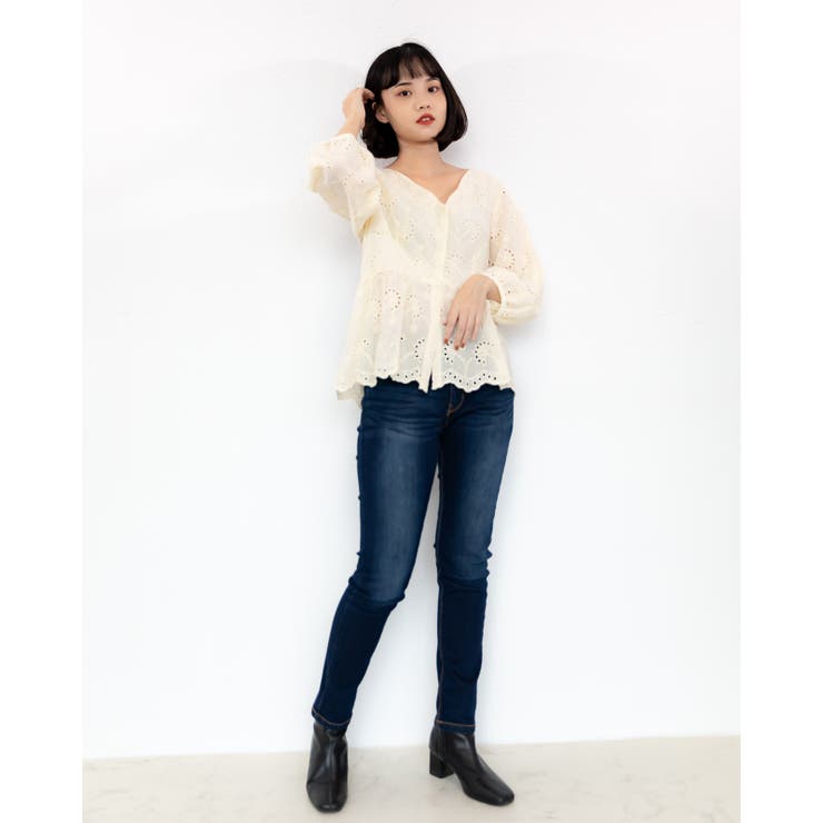 刺繍レースペプラムブラウス レーディス トップス | Frenchic | 詳細画像14 
