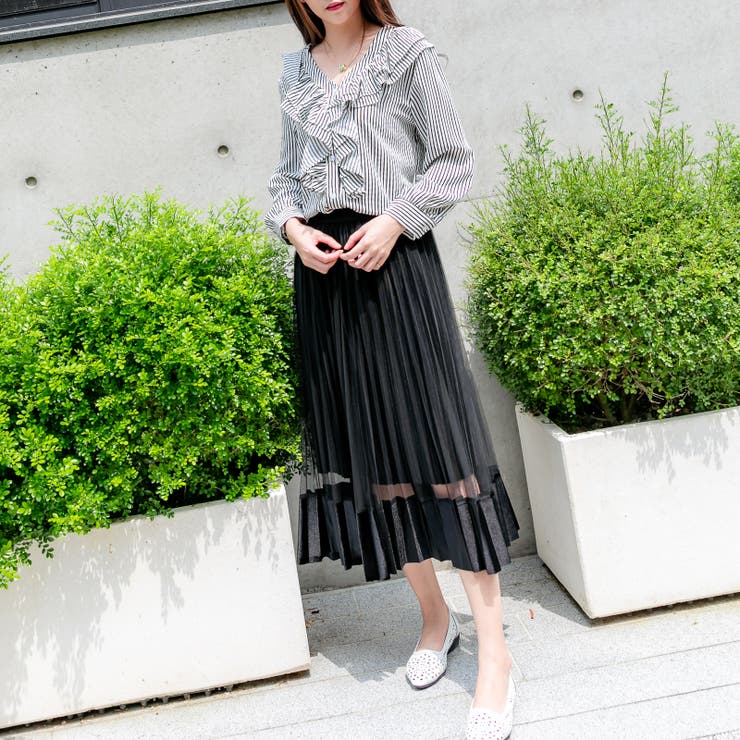 ベロア裾チュールプリーツスカート レーディス ロング | Frenchic | 詳細画像11 