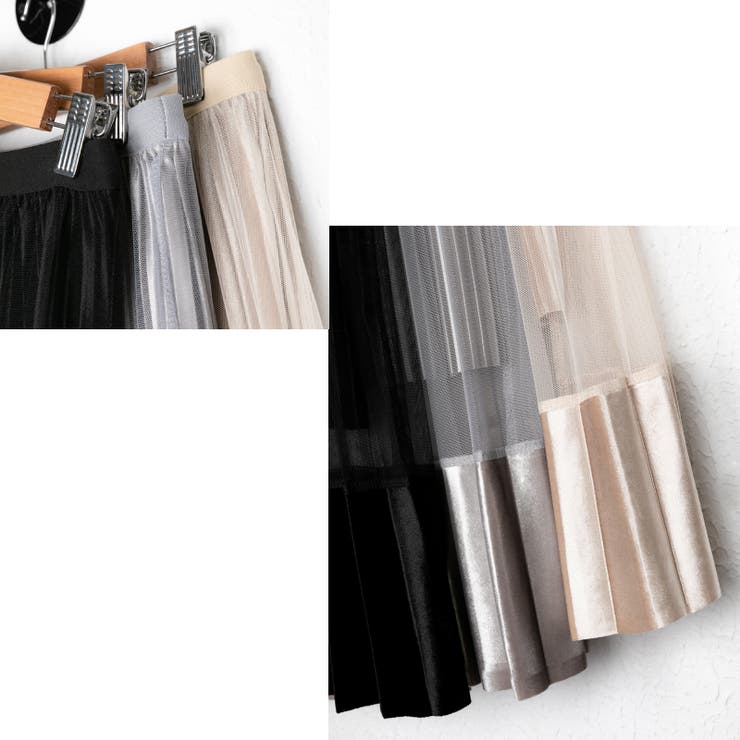 ベロア裾チュールプリーツスカート レーディス ロング | Frenchic | 詳細画像6 