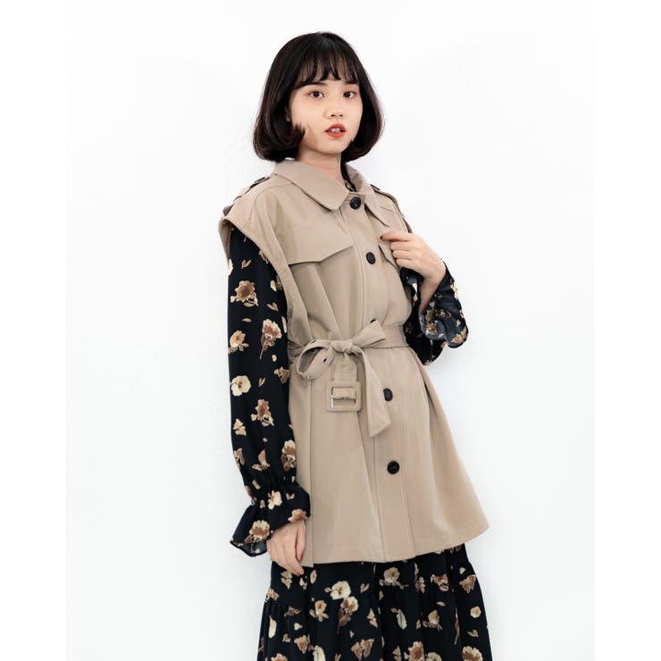 ベージュ | ミドル丈ノースリーブジレ レーディス ノースリーブ | Frenchic