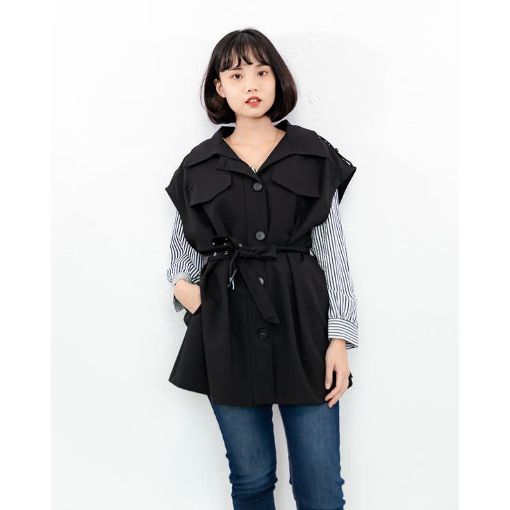 ブラック | ミドル丈ノースリーブジレ レーディス ノースリーブ | Frenchic