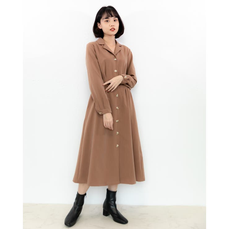 ベージュ | タック入りロングコート レーディス 長袖 | Frenchic