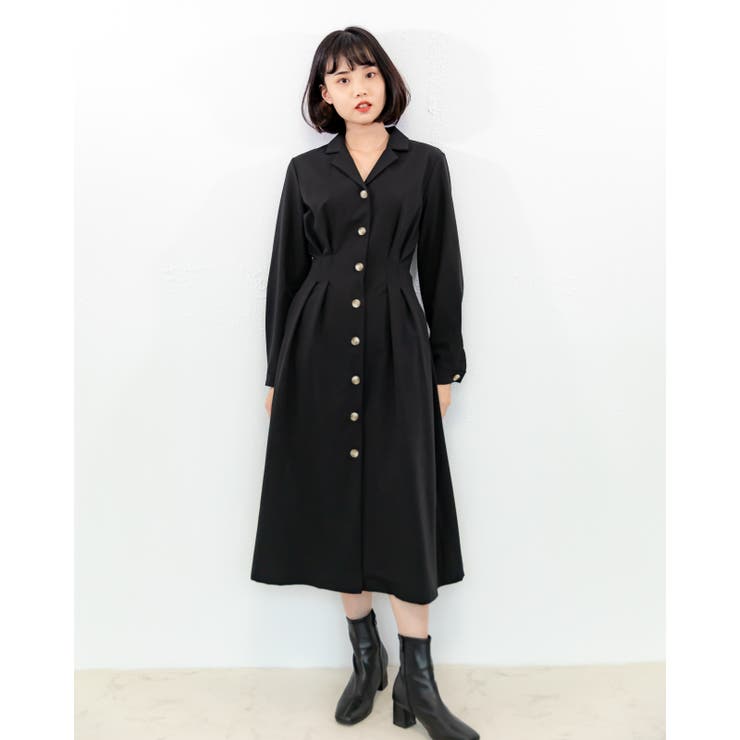 ブラック | タック入りロングコート レーディス 長袖 | Frenchic