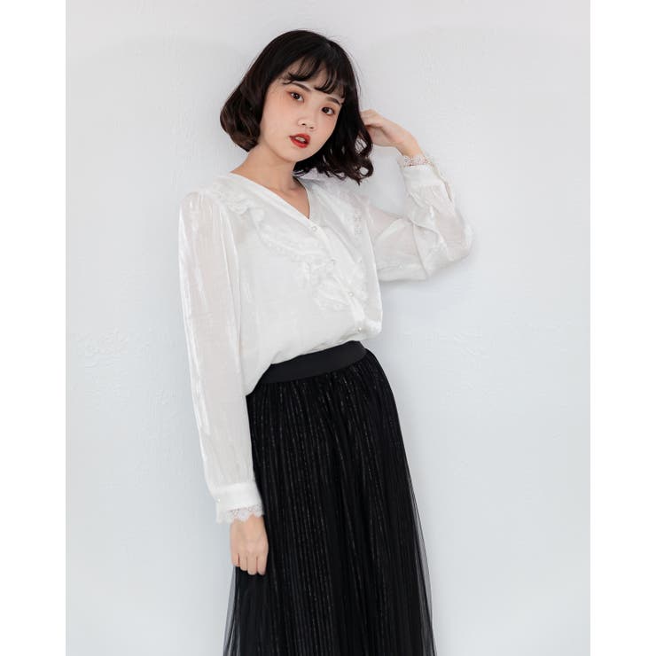 ラメ入りシルクブラウス レーディス 長袖 | Frenchic | 詳細画像1 