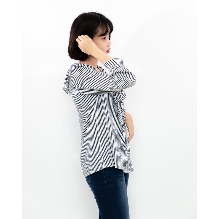 ストライプ柄フリルブラウス レーディス 長袖 | Frenchic | 詳細画像8 