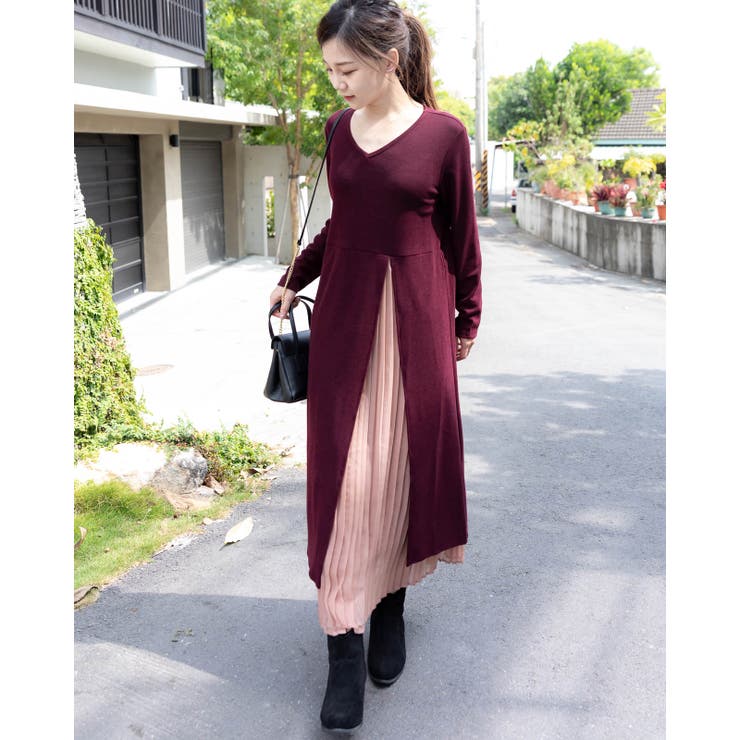 ドッキングワンピース プリーツスカート ロングワンピース | Frenchic | 詳細画像12 