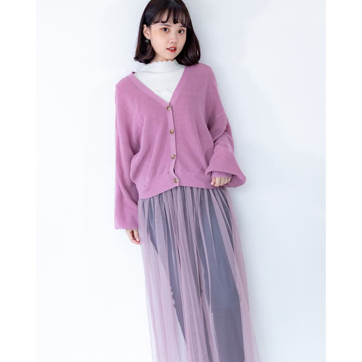 スモーキーピンク | 3WAY チュール付き カーディガン | Frenchic