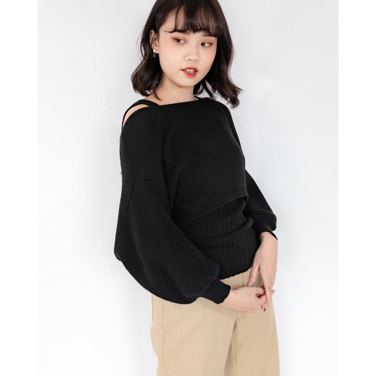 ブラック | ニットーカットソー インナー付き レーディス | Frenchic