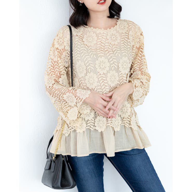 イエロー | フラワーレースブラウス レーディス ブラウス | Frenchic