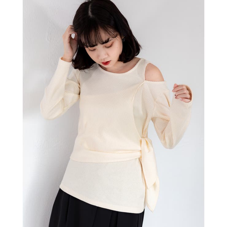 アイボリー | 変形ニットカットソー レーディス リブ | Frenchic