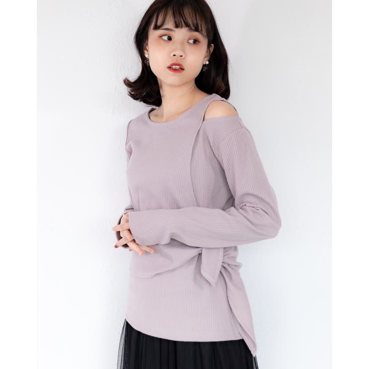 ラベンダー | 変形ニットカットソー レーディス リブ | Frenchic